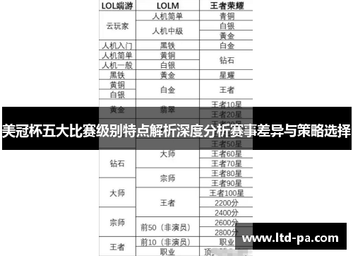 美冠杯五大比赛级别特点解析深度分析赛事差异与策略选择